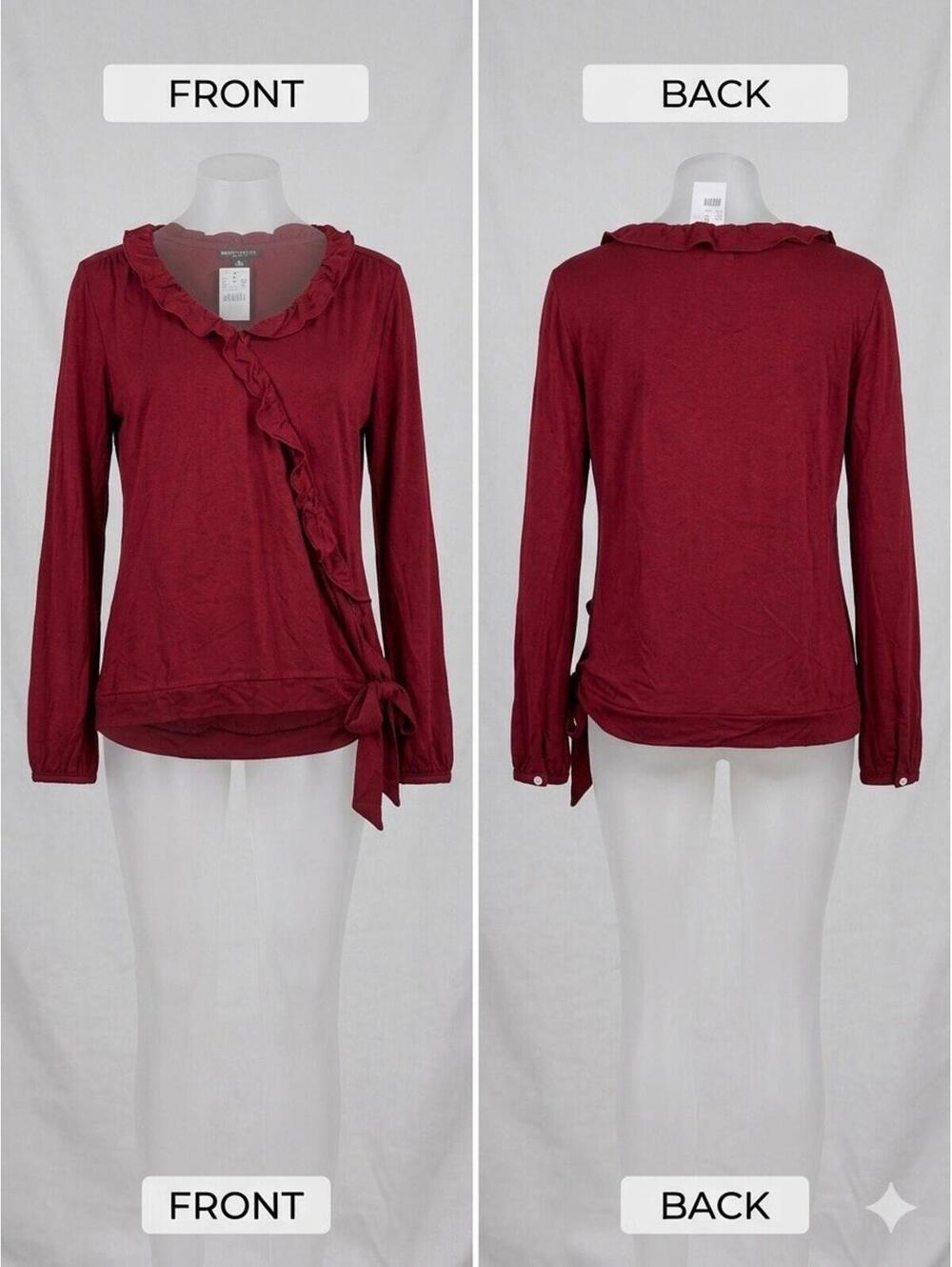 🌹NWT J.Crew Mercantile Ruffle Wrap Top Women’s S Red Tie Side 23-21 🌹